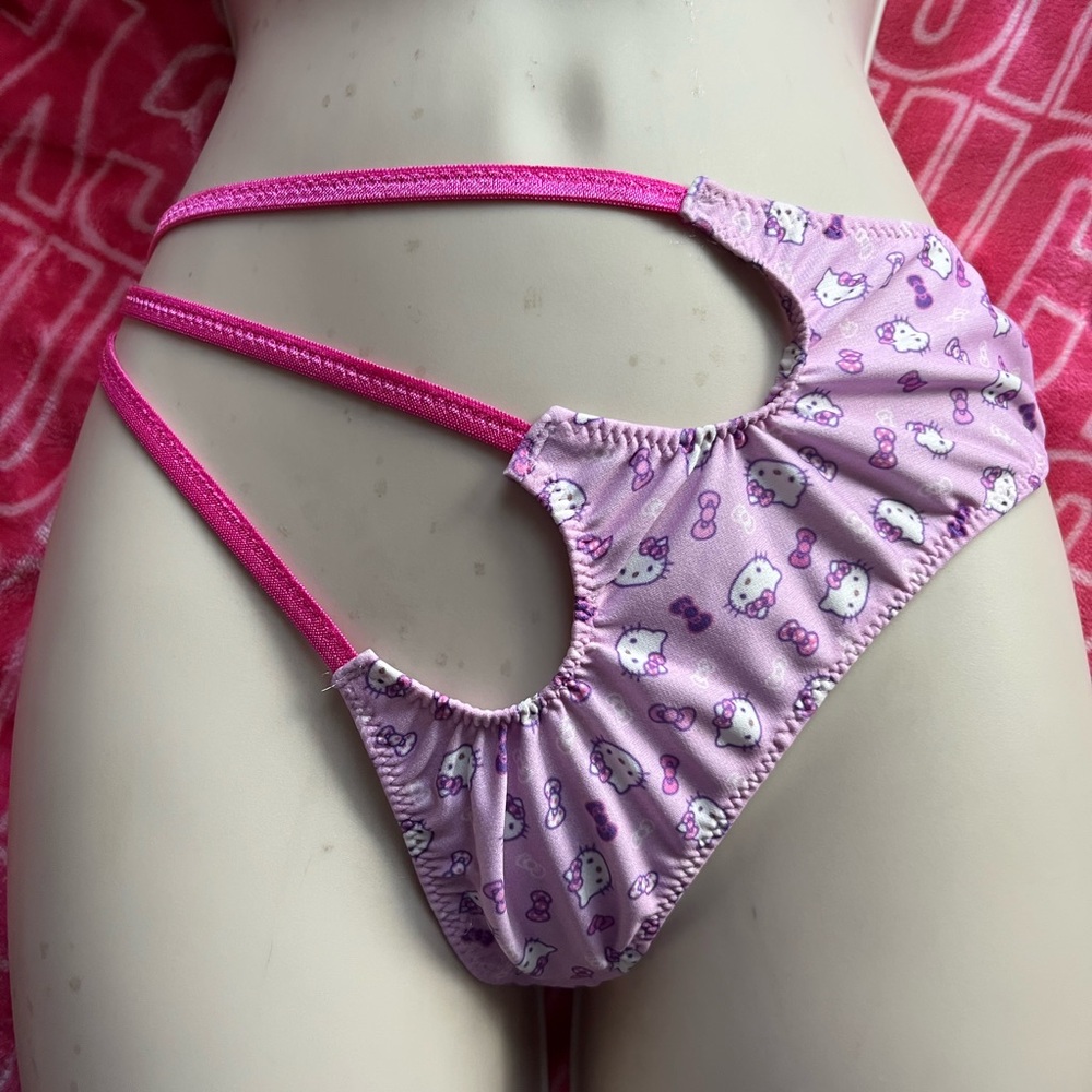 Pink Strappy Bikini Bottom with Cartoon Print